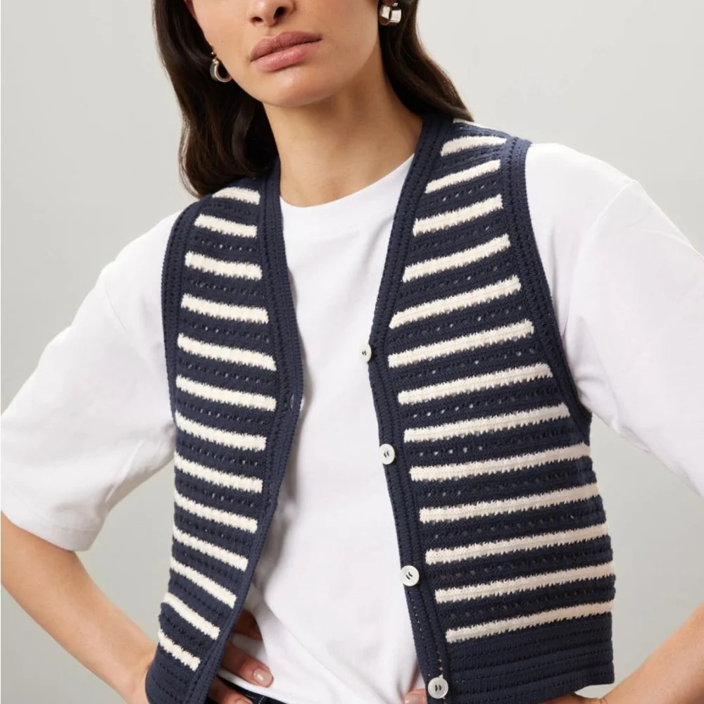 DUNST Navy and White Striped Crochet Vest - Picture 5 of 5